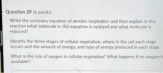 Summary Equation Of Aerobic Respiration