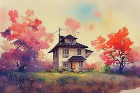 Watercolor Cute House Icon Art Isolated