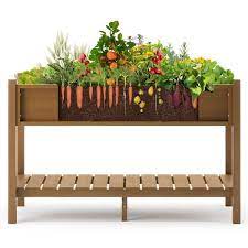 Raised Garden Bed Elevated Wood Planter Box Stand For Backyard Patio Balcony Teak