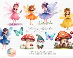 10 Fairy Garden Watercolor Clipart Png