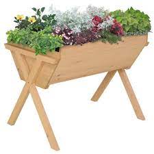 Outsunny Wooden Planter Raised Bed Container Garden Plant Stand Vegetable Flower Box With Liner 100 L 70 W X 80 H Cm