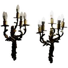 Large French Brass 5 Branch Wall Lights