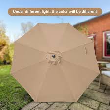 Siavonce Simple 9 Ft Outdoor Market Patio Umbrella Table Yard Umbrella W Push On Tilt Crank 8 Sy Ribs For Garden In Tan