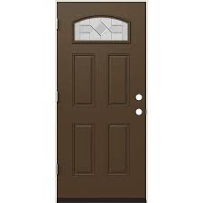 36 In X 80 In Right Hand Camber Top Caldwell Decorative Glass Dark Chocolate Steel Prehung Front Door