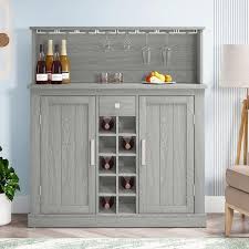 Grey Wood Buffet Bar Cabinet