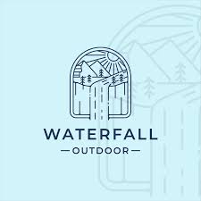 Waterfall Outdoor Logo Line Art Vector