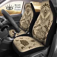 Tan Brown Boho Bee Moth Lotus Car Seat