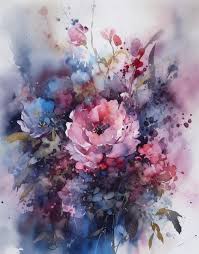 Watercolor Painting Of Flowers In Pink