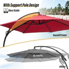 11 Ft Large Outdoor Aluminum Curvy Cantilever Offset Hanging Patio Umbrella With Sandbag Base And Cover In Red