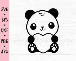 Cute Baby Panda Heart Outline Svg