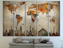 Multi Panel Wall Art World Map Decor