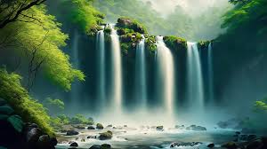 Waterfall In Deep Forest At Summertime