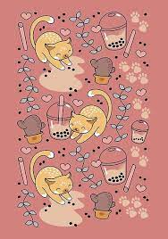 This Cute Cat And Bubble Tea Pattern Is