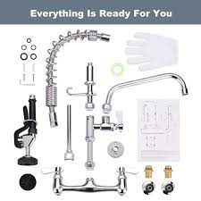 Arcora 21 In H Wall Mount Commercial Kitchen Faucet 3 Handles With Pre Rinse Sprayer In Chrome Grey