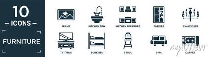 Filled Furniture Icon Set Contain Flat