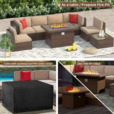 Brown Wicker Outdoor Fire Pit Table