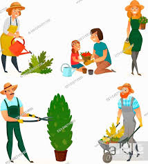 Colored Gardening Hobby Icon Set Men