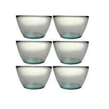 French Home Recycled Glass Vintage Soup Bowl Set Of 6 Clear