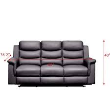 Magic Home Black Manual Pu Leather Stretch 3 Seats Reclining Lounge Sofa Chair With Middle Console Slipcover