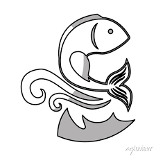 Sea Fish Icon With Waves Over White