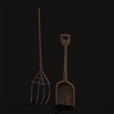 Rustic Medieval Wooden Shovel And Rake