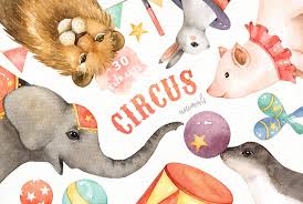 Circus Animals Watercolor Clipart