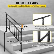 Vevor Outdoor Stair Railing Fits For 3 To 4 Steps Adjustable Exterior Stair Railing Wrought Iron Handrail