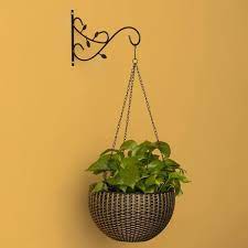 Gardenised Qi003983 2 Decorative Metal Wall Mounted Hook For Hanging Plants Bracket Hanger Flower Pot Holder 2 Pack Black