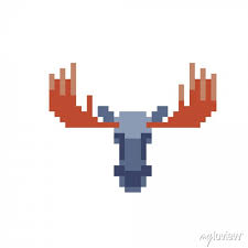 Elk Moose Head With Horns Pixel Art