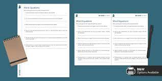 Word Equations Worksheet Science