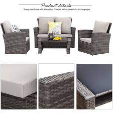Sunvivi 4 Piece Pe Rattan Wicker Outdoor Patio Furniture Set In Grey