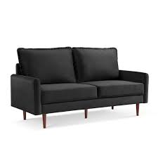 69 Inch Wide Upholstered Two Cushion Sofa With Cambered Arms In Black Velvet