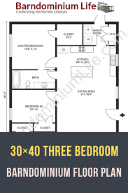 Three Bedroom 30x40 Barndominium Floor Plan
