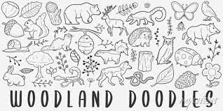 Woodland Animals Doodle Icon Set Fauna