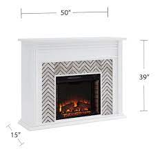 Merrin Tiled Marble 50 In Electric Fireplace In White And Gray