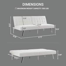 68 5 In W White Tufted Split Back Futon Sofa Bed Faux Leather Couch Bed 3 Seat Futon Convertible Sofa Bed