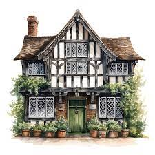 Premium Photo Watercolor Tudor House