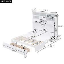 Versatile White Wood Frame Queen Size Murphy Bed With Bookcase 2 Bedside Shelves And A Big Drawer