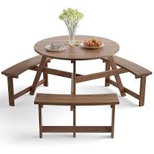 Honey Joy 6 Person Wood Outdoor Picnic