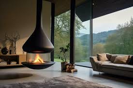 Hanging Fireplace In Modern Interior Of