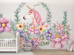 Pink Unicorn Kids Room Wallpaper