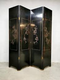 Asian Lacquered Room Divider Depicting