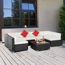 Outsunny 7 Piece Outdoor Patio Furniture Set Pe Rattan Wicker Sectional Sofa Set With Couch Cushions Pillows Coffee Table Beige