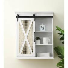 Luxenhome Sliding Door White Mdf Wood Wall Cabinet