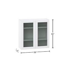 J Collection Glacier White Shaker Assembled Wall Kitchen Cabinet With Glass Door 36 In W X 35 In H X 14 In D
