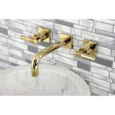 Kingston Brass Milano 2 Handle Wall Mount Bathroom Faucets In Polished Brass