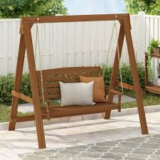 Furinno Tioman Hardwood Hanging Porch Swing With Stand In Teak Oil Fg16409