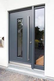 Gray Door With A Glass Sidelight And