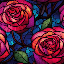A Stained Glass Window With Roses And