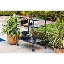 Black Steel Foldable Patio Serving Cart